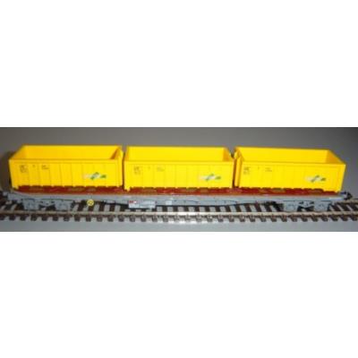 HAG Flachwagen mit  3 Abrollcontainern DC SBB, Typ Slps-x, Acts 75003 Bild 1 / 1